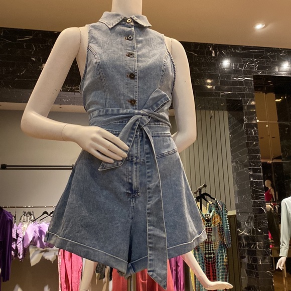 Saints and secrets button down denim romper - Picture 3 of 8